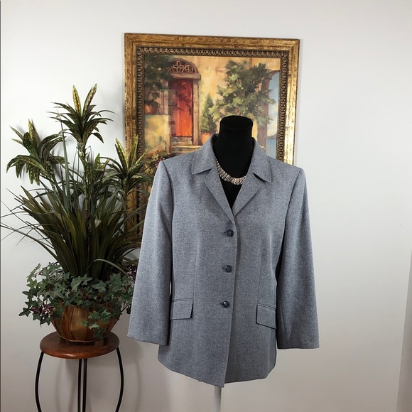 Le Suit Women's Jacket 14 Bluish Gray Lined Long Sleeve Collar Lapel 3 Buttons - Picture 1 of 9